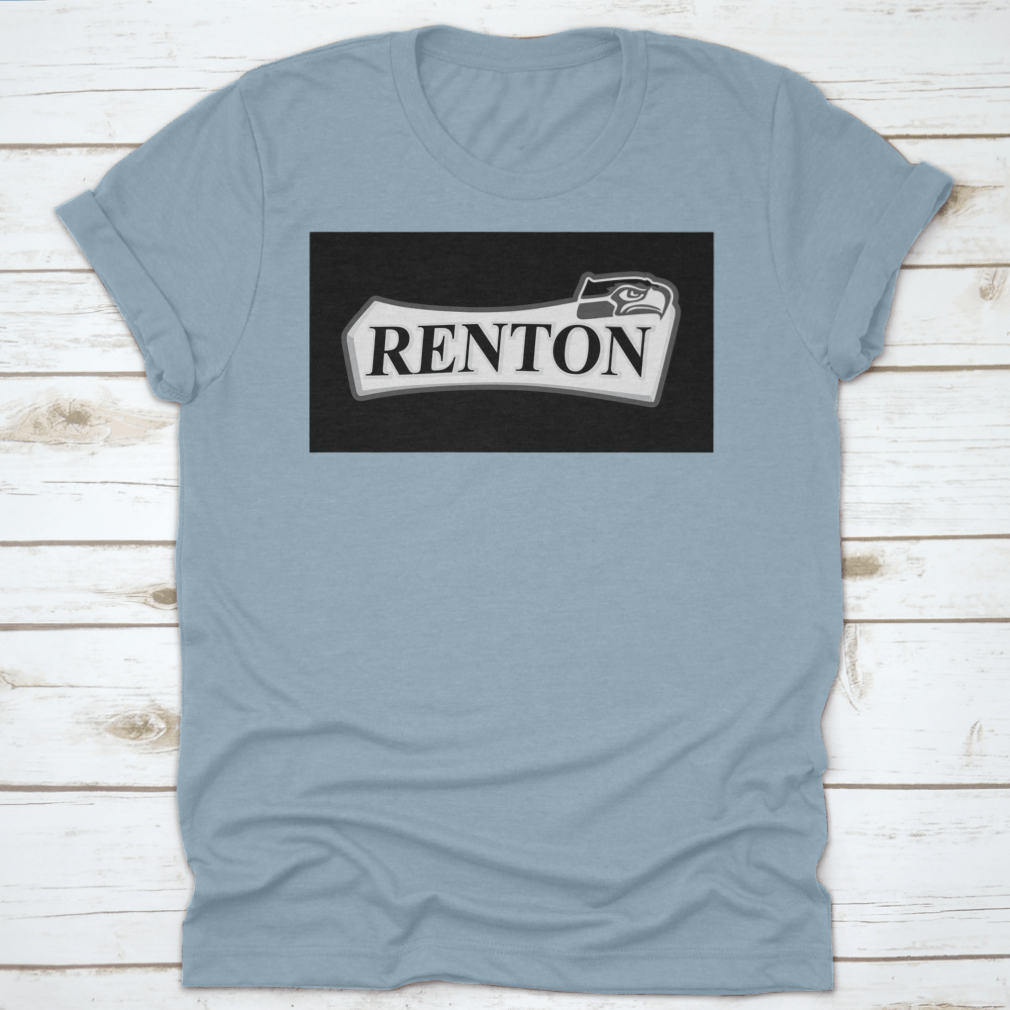 Renton T-shirt featuring a black eagle design in black and white text color, showcasing its classic fit and midweight fabric.