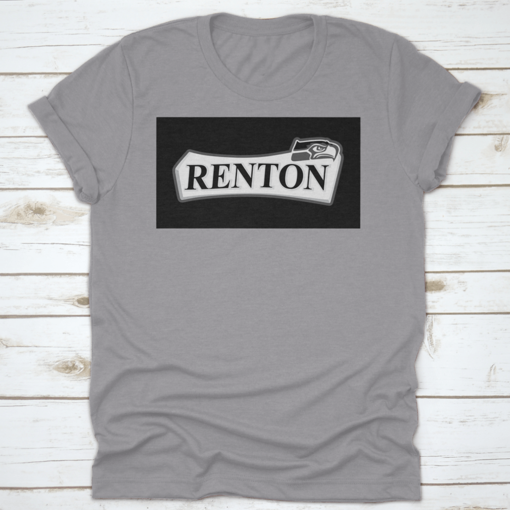 Renton T-shirt featuring a black eagle design in black and white text color, showcasing its classic fit and midweight fabric.