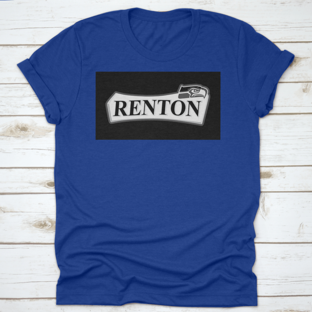 Renton T-shirt featuring a black eagle design in black and white text color, showcasing its classic fit and midweight fabric.