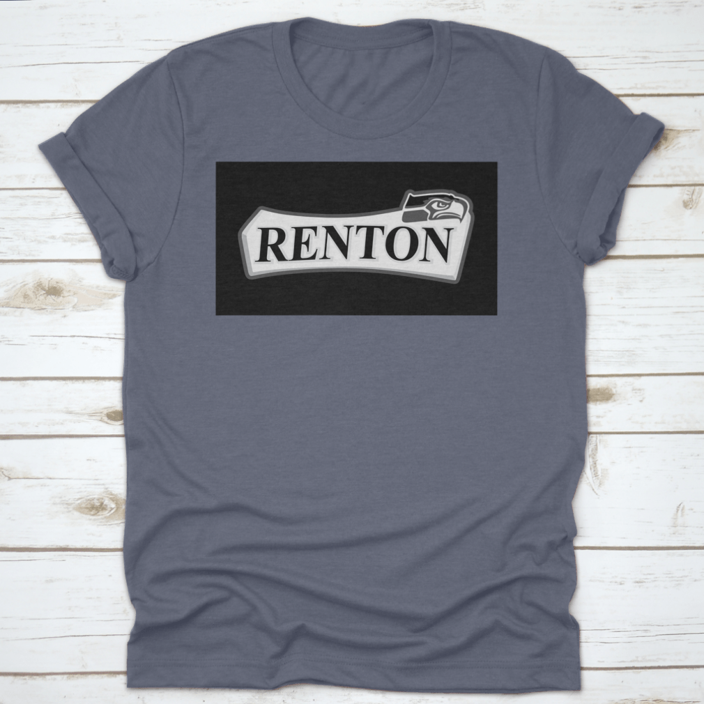 Renton T-shirt featuring a black eagle design in black and white text color, showcasing its classic fit and midweight fabric.