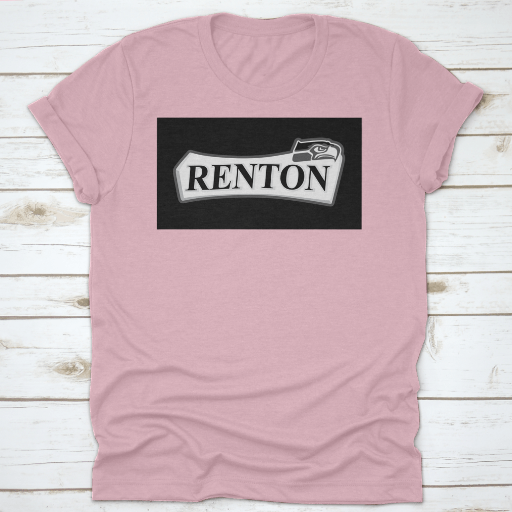 Renton T-shirt featuring a black eagle design in black and white text color, showcasing its classic fit and midweight fabric.