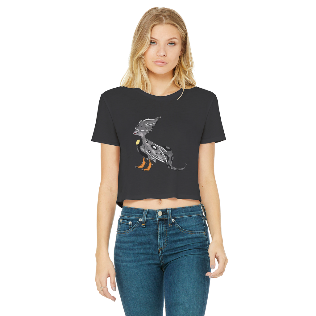 Rerann Classic Women's Cropped Raw Edge T-Shirt in various colors, showcasing its stylish design and raw edge hem.