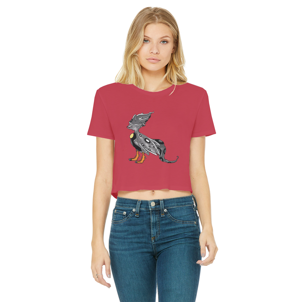 Rerann Classic Women's Cropped Raw Edge T-Shirt in various colors, showcasing its stylish design and raw edge hem.