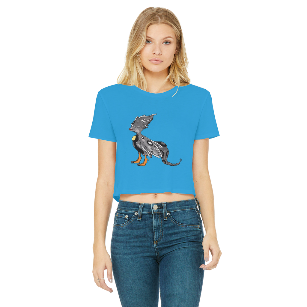 Rerann Classic Women's Cropped Raw Edge T-Shirt in various colors, showcasing its stylish design and raw edge hem.