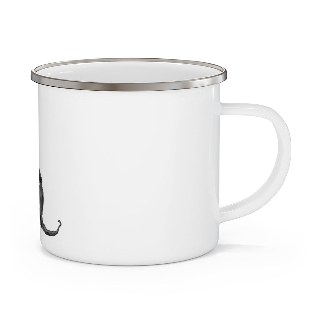 Rerann Enamel Camping Mug with a C-handle, showcasing a personalized design and durable enamel finish.