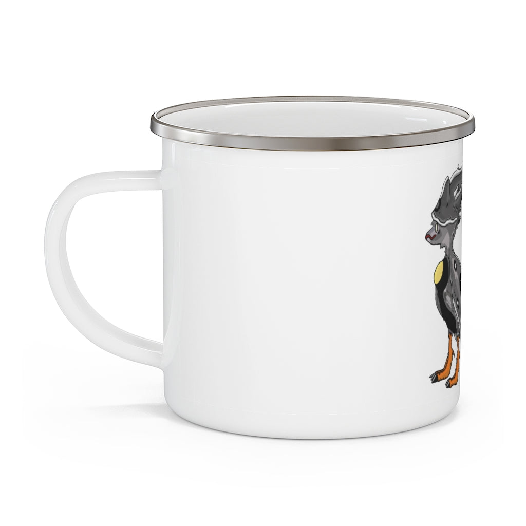 Rerann Enamel Camping Mug with a C-handle, showcasing a personalized design and durable enamel finish.