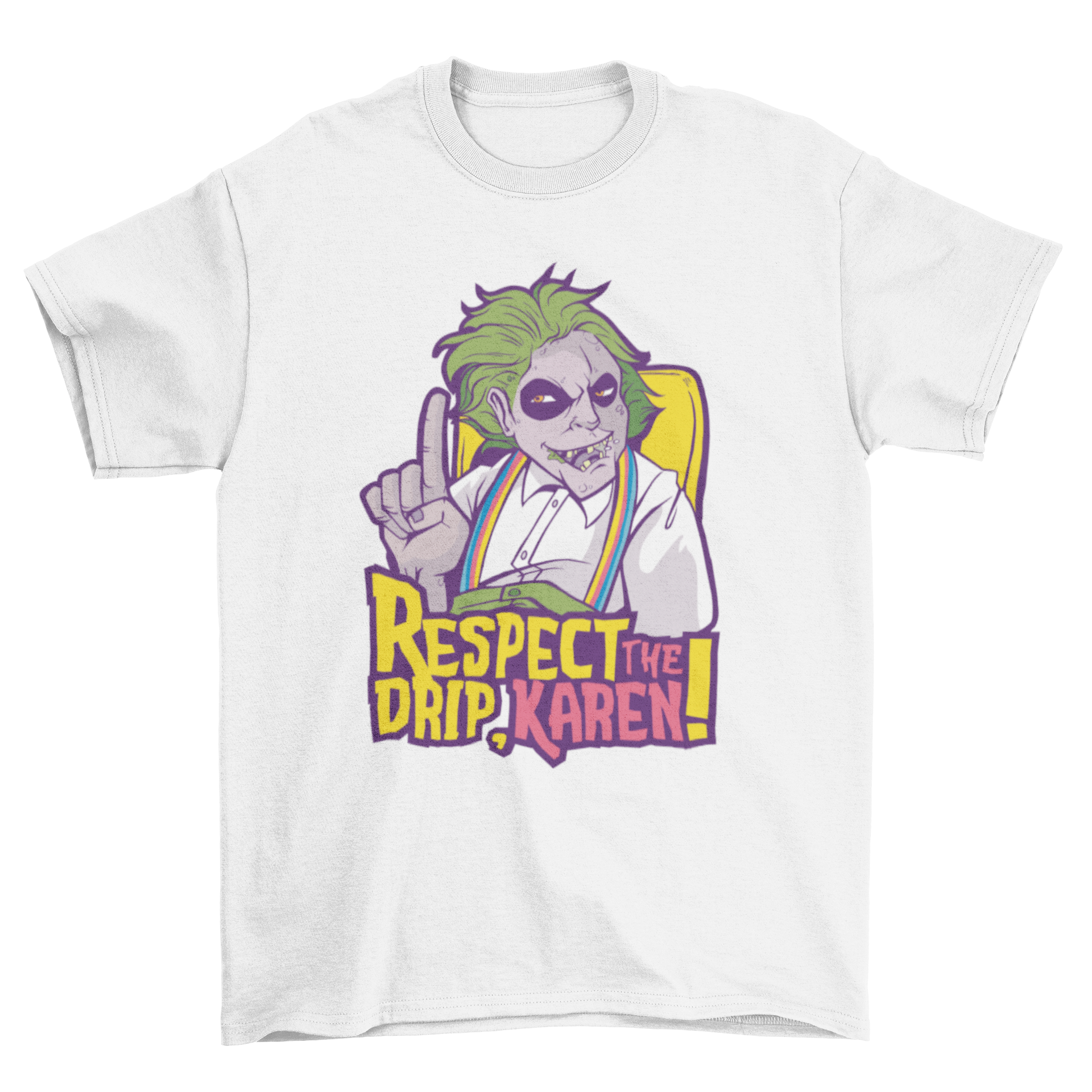 Respect The Drip T-shirt featuring a Beetlejuice-inspired character and the quote 'RESPECT THE DRIP KAREN!'