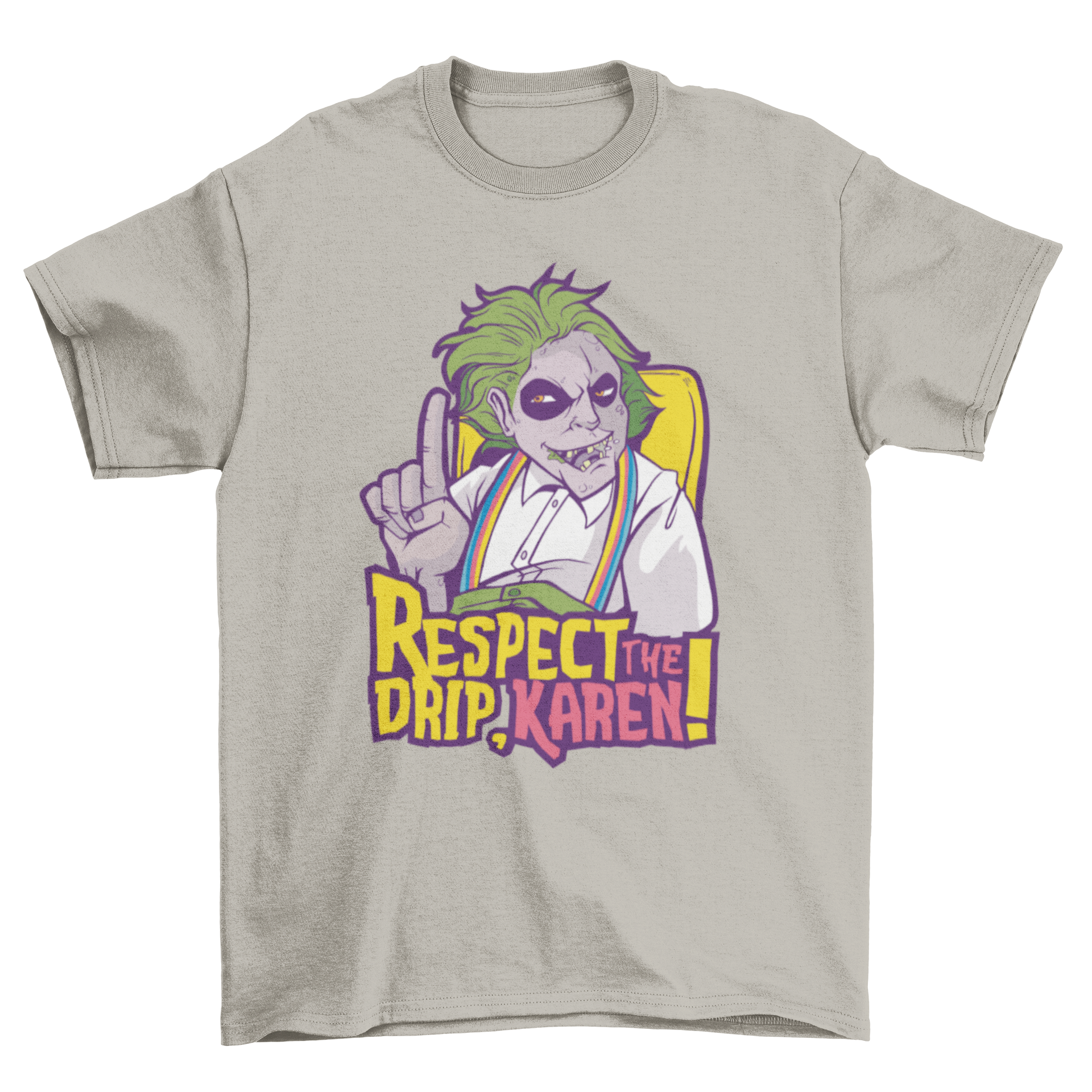 Respect The Drip T-shirt featuring a Beetlejuice-inspired character and the quote 'RESPECT THE DRIP KAREN!'