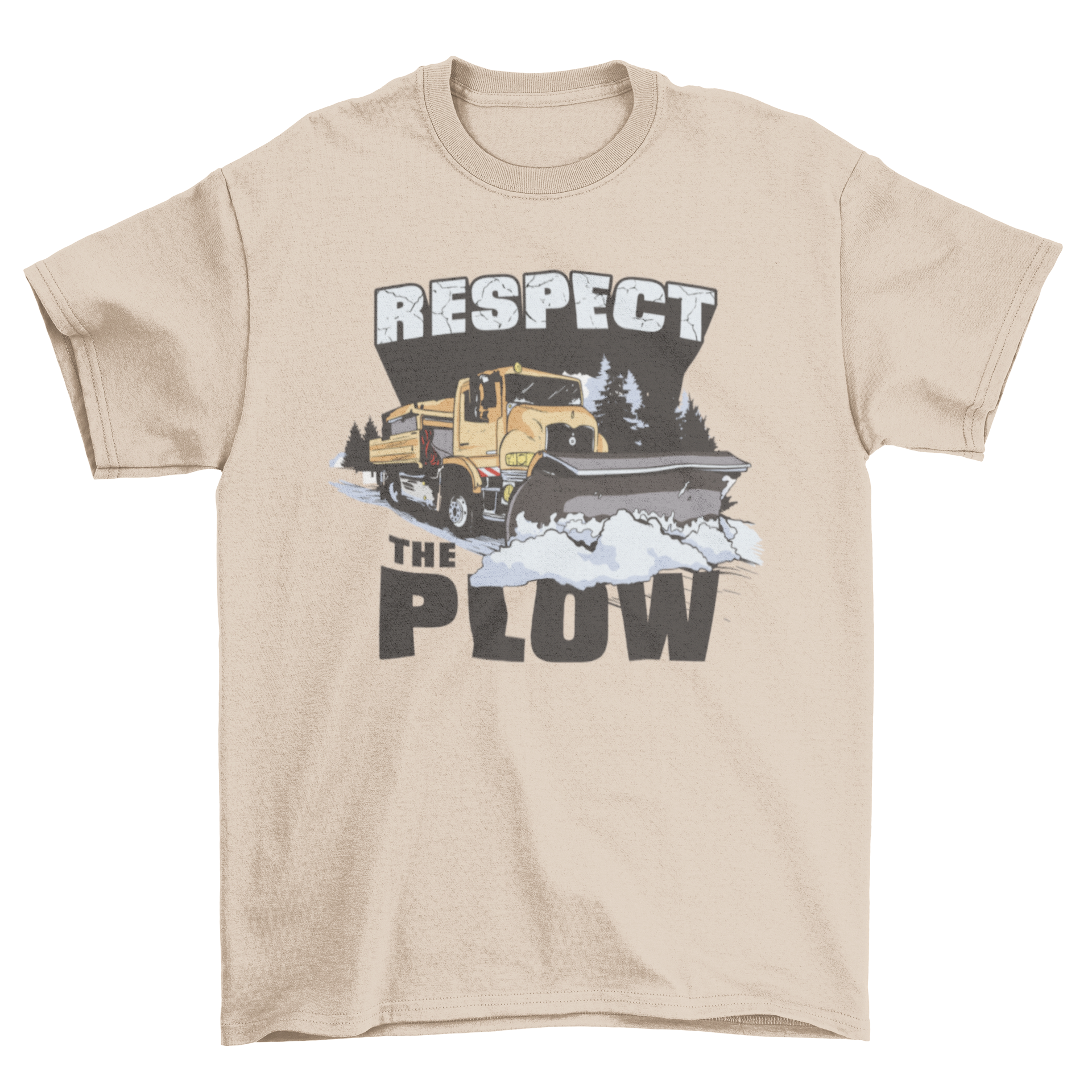 Respect the Plow t-shirt featuring a plow truck graphic and bold lettering.