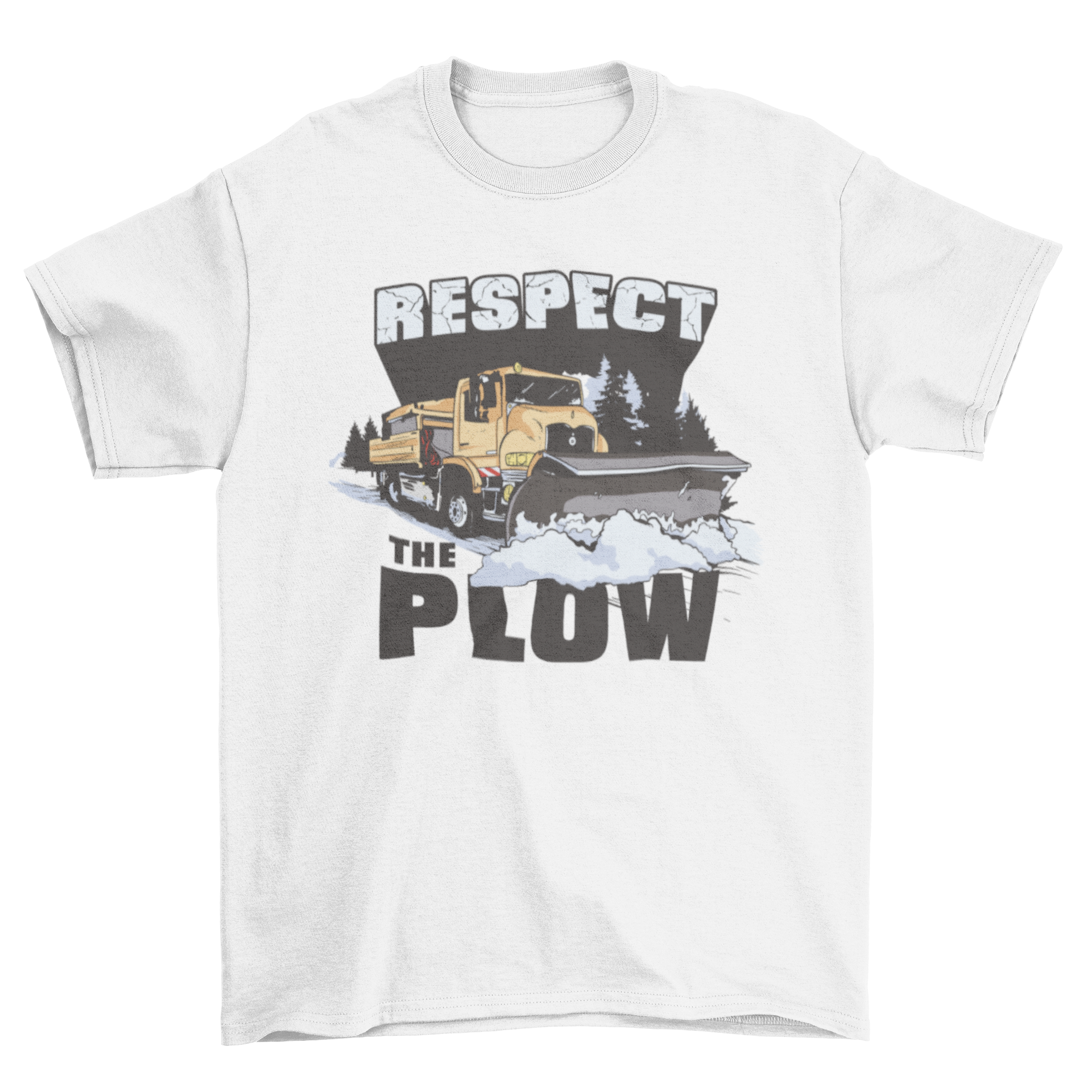 Respect the Plow t-shirt featuring a plow truck graphic and bold lettering.