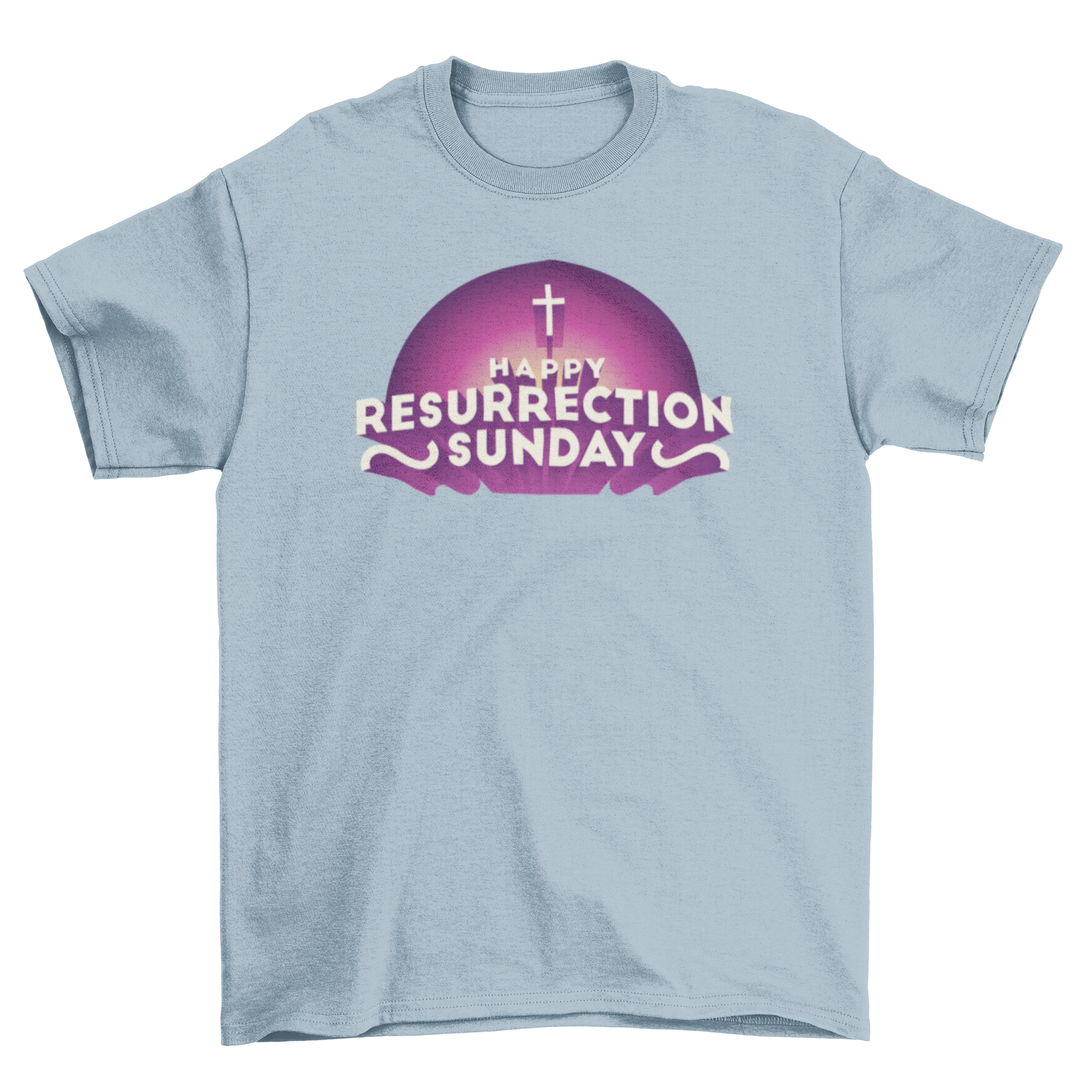 Resurrection Day quote t-shirt featuring a cross and the text 'Happy Resurrection Sunday'.