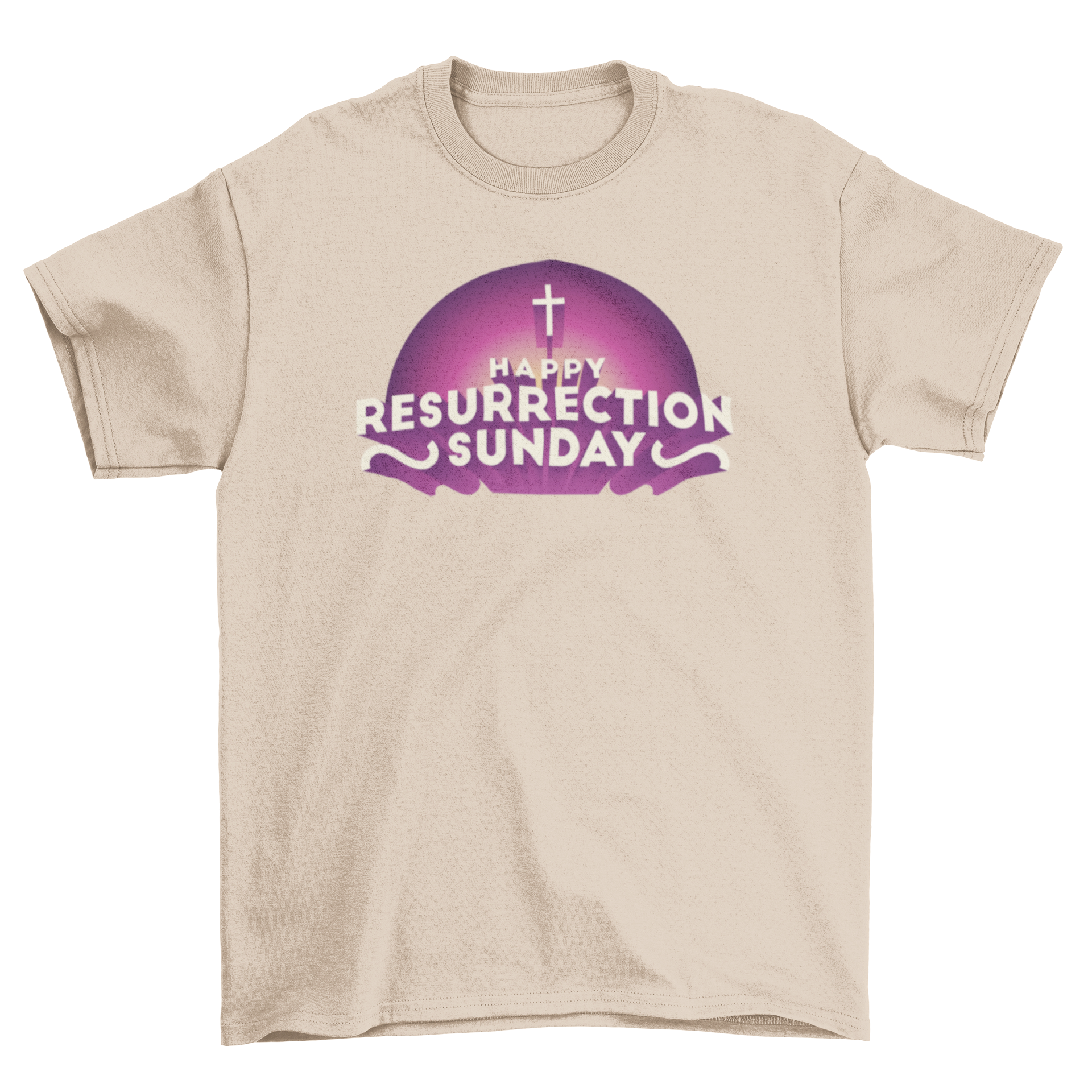 Resurrection Day quote t-shirt featuring a cross and the text 'Happy Resurrection Sunday'.