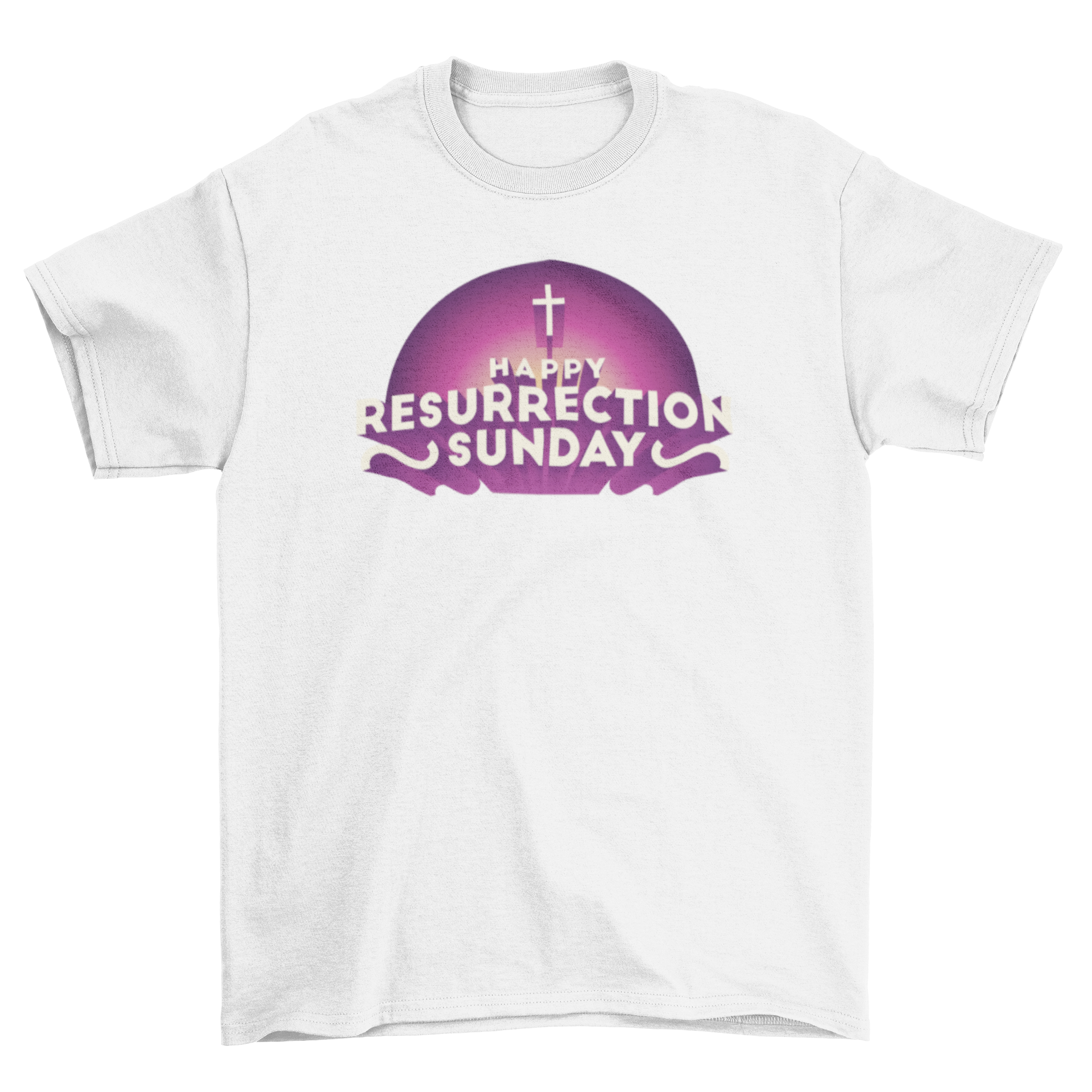 Resurrection Day quote t-shirt featuring a cross and the text 'Happy Resurrection Sunday'.