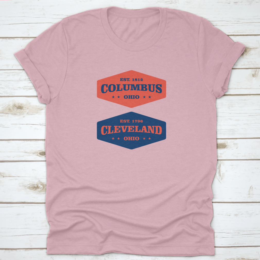 Retro Badge t-shirt featuring Columbus, Cleveland, Ohio design, made from 100% cotton with a classic fit.