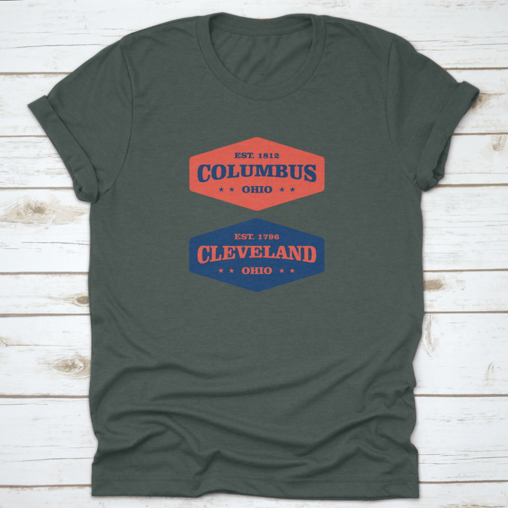 Retro Badge t-shirt featuring Columbus, Cleveland, Ohio design, made from 100% cotton with a classic fit.