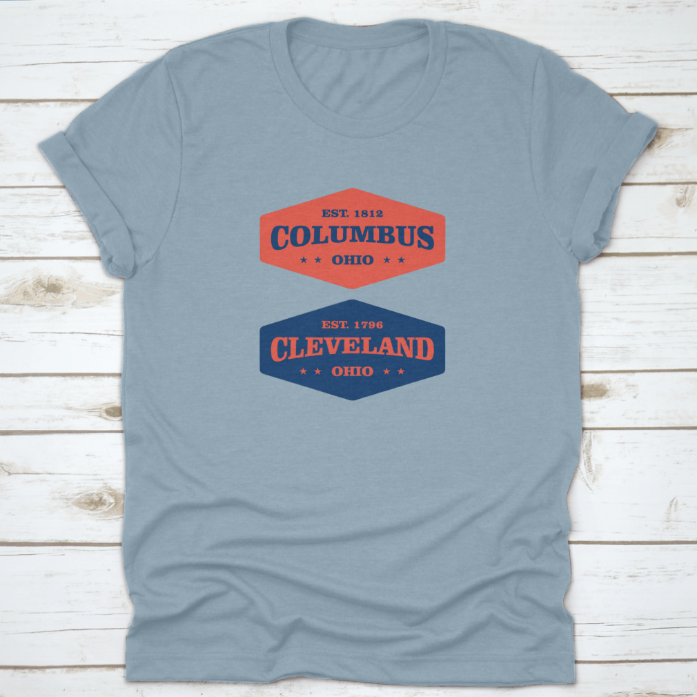 Retro Badge t-shirt featuring Columbus, Cleveland, Ohio design, made from 100% cotton with a classic fit.