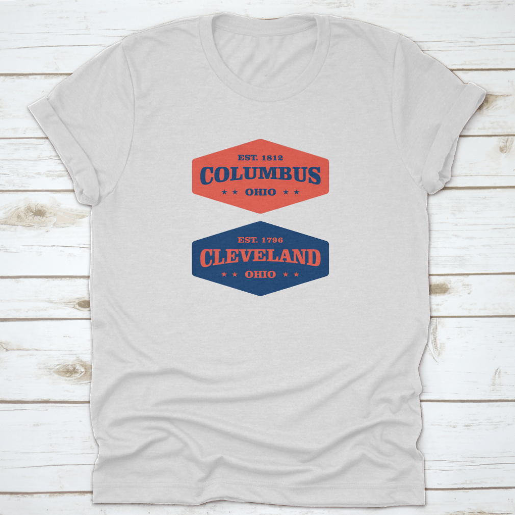 Retro Badge t-shirt featuring Columbus, Cleveland, Ohio design, made from 100% cotton with a classic fit.