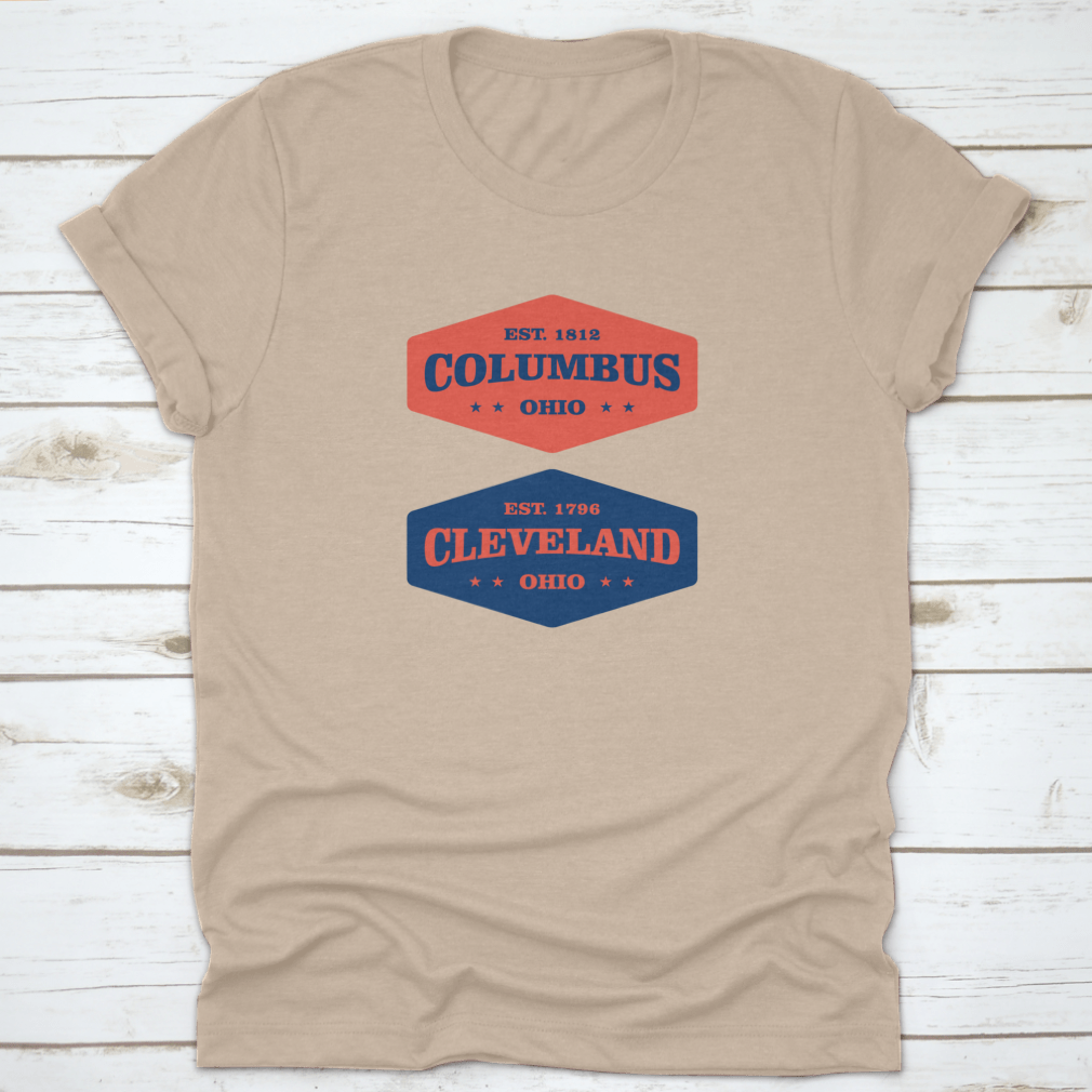 Retro Badge t-shirt featuring Columbus, Cleveland, Ohio design, made from 100% cotton with a classic fit.