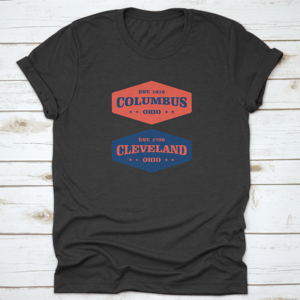 Retro Badge t-shirt featuring Columbus, Cleveland, Ohio design, made from 100% cotton with a classic fit.