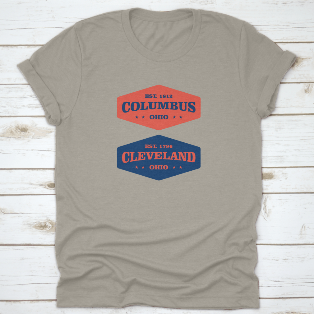 Retro Badge t-shirt featuring Columbus, Cleveland, Ohio design, made from 100% cotton with a classic fit.