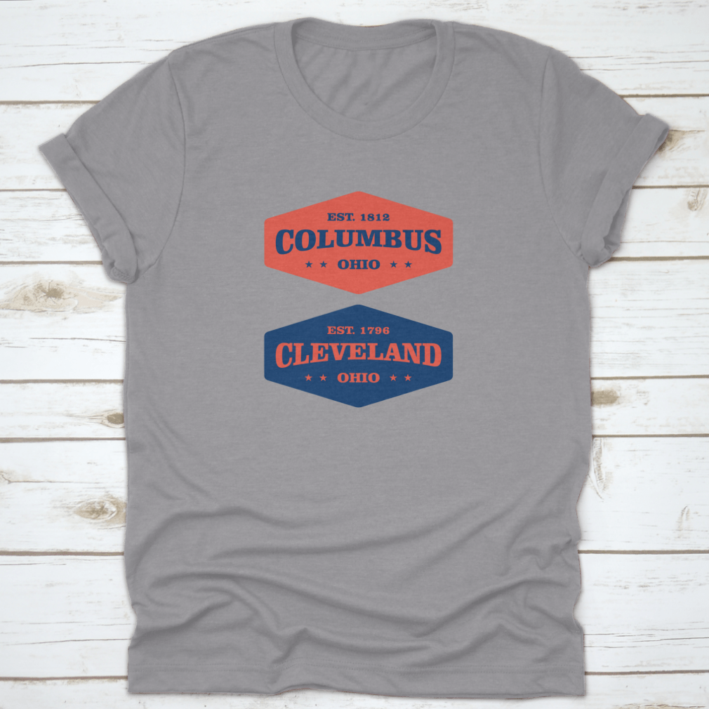 Retro Badge t-shirt featuring Columbus, Cleveland, Ohio design, made from 100% cotton with a classic fit.