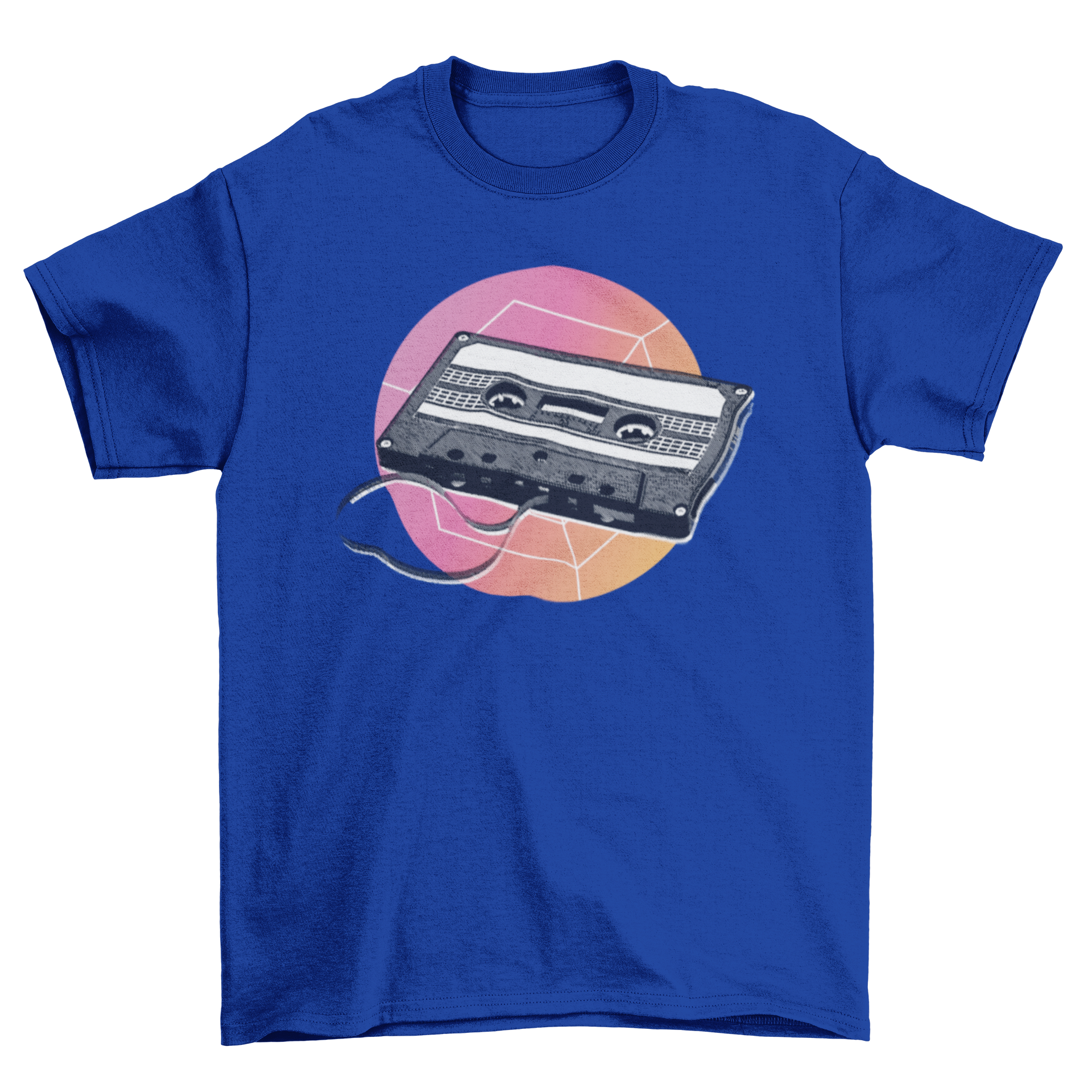 A stylish retro t-shirt featuring a vintage cassette tape illustration, perfect for music lovers.