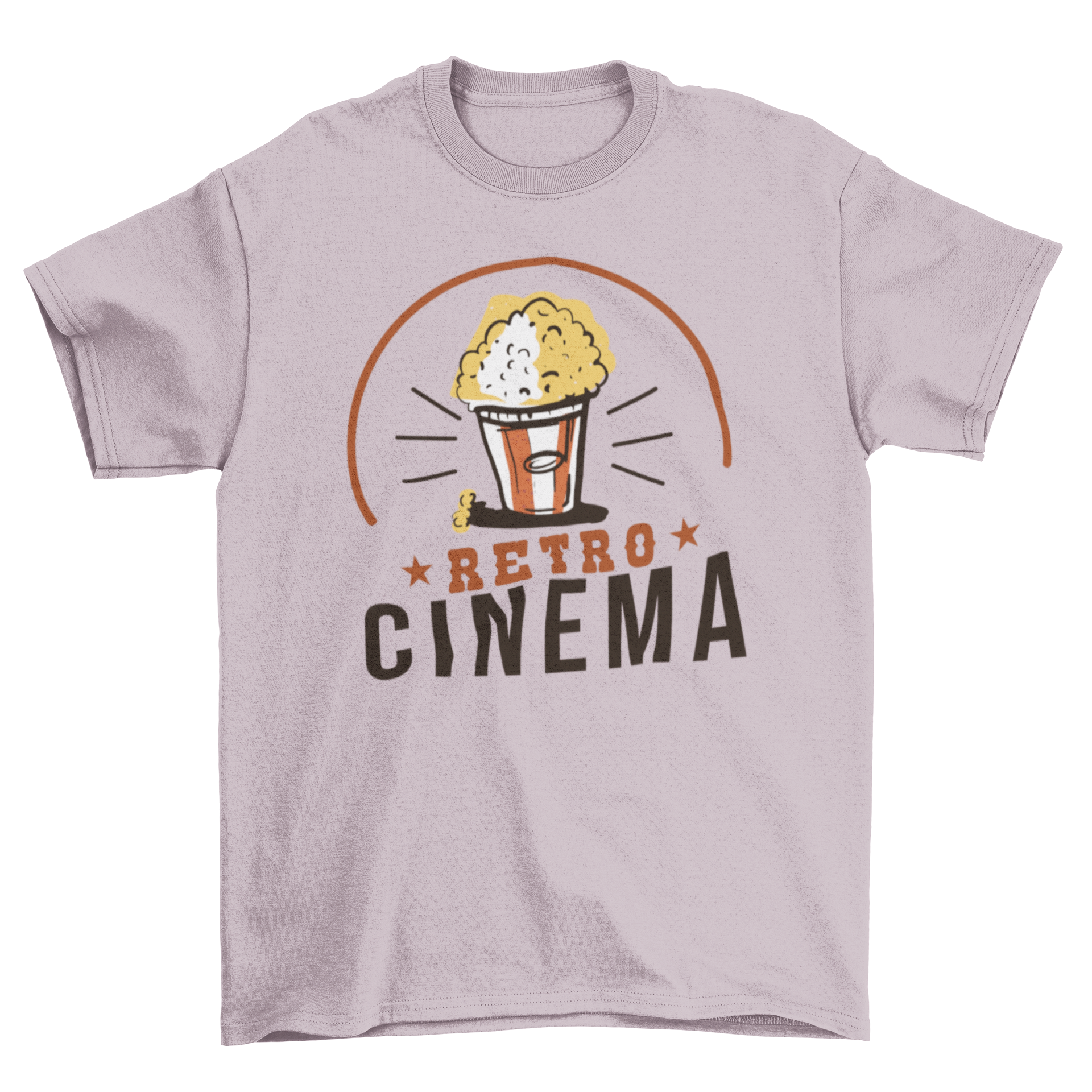 A stylish Retro Cinema t-shirt featuring a vintage popcorn graphic and the caption 'Retro Cinema'.