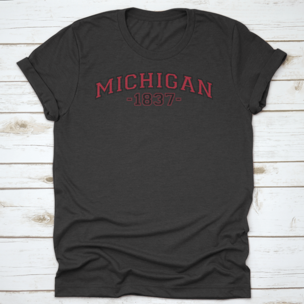 Retro College Varsity Font Typography Michigan State Slogan Print on a soft cotton fabric, showcasing a classic design.