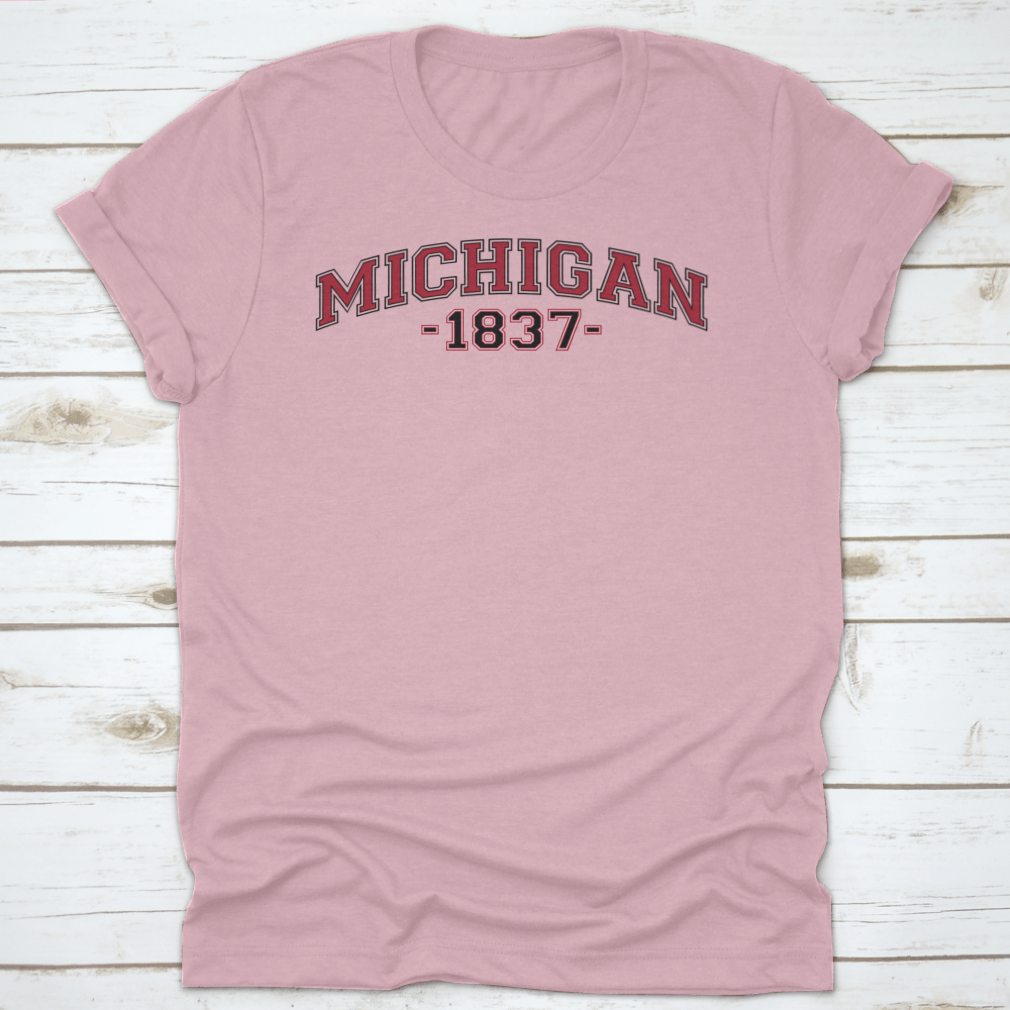 Retro College Varsity Font Typography Michigan State Slogan Print on a soft cotton fabric, showcasing a classic design.