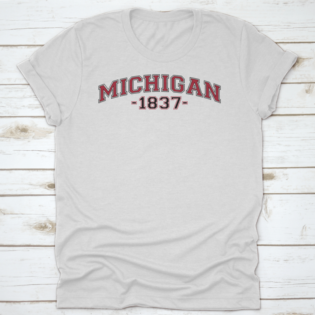 Retro College Varsity Font Typography Michigan State Slogan Print on a soft cotton fabric, showcasing a classic design.