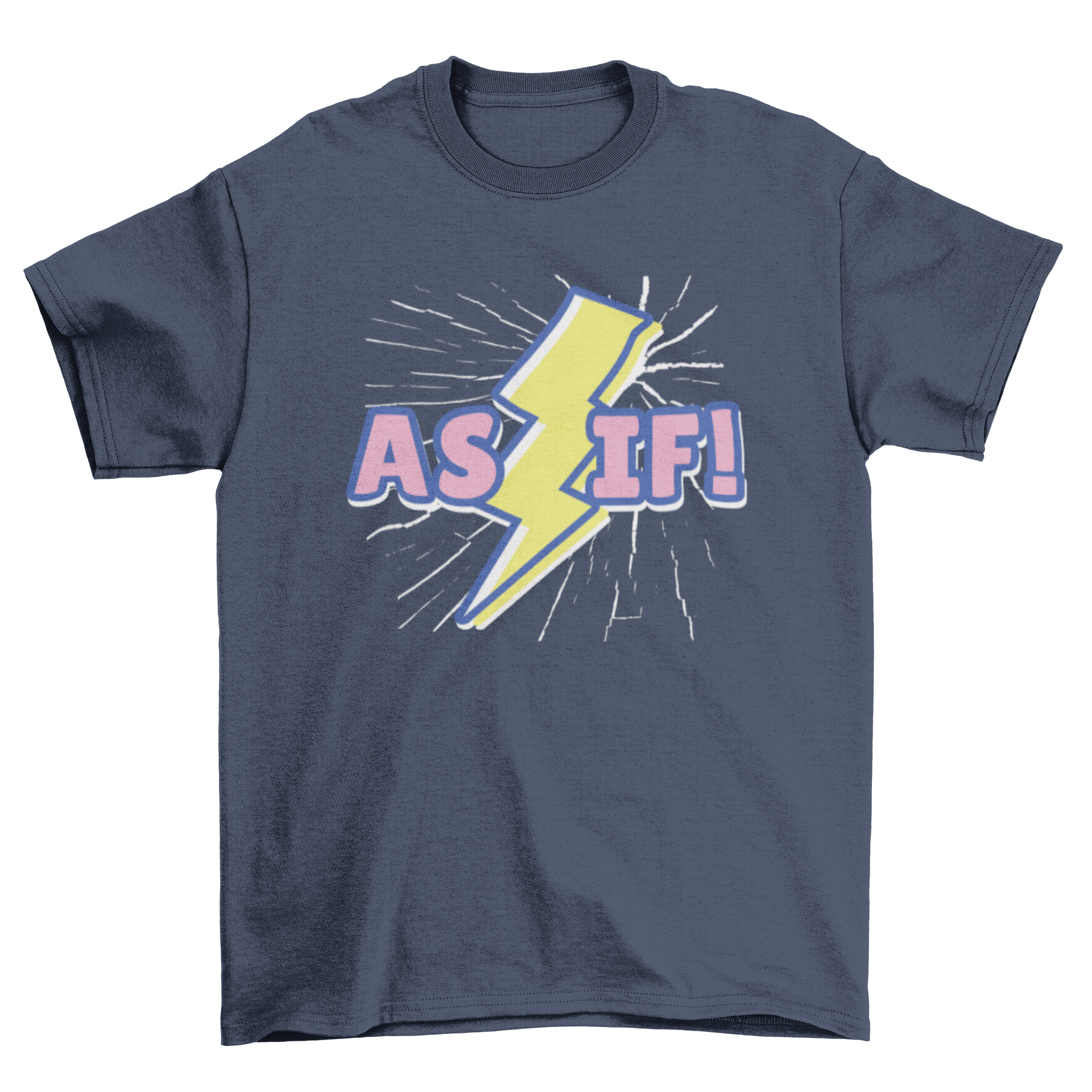 Retro Lightning Quote T-Shirt featuring pink and blue lettering with a yellow lightning bolt design.