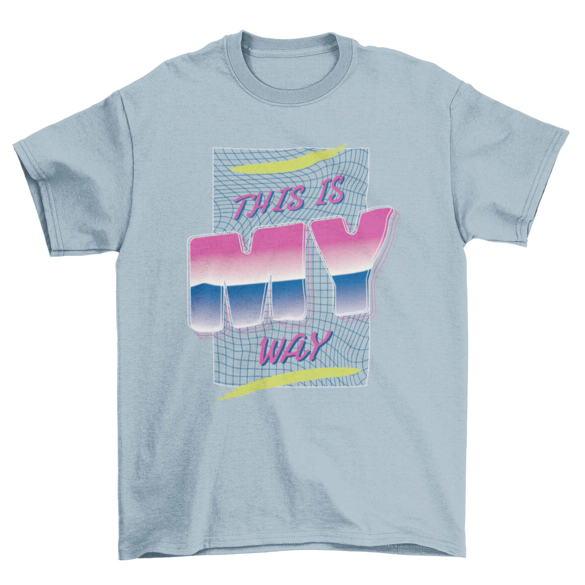 Retrowave style T-shirt featuring the quote 'This is my way' in vibrant colors and retro design.