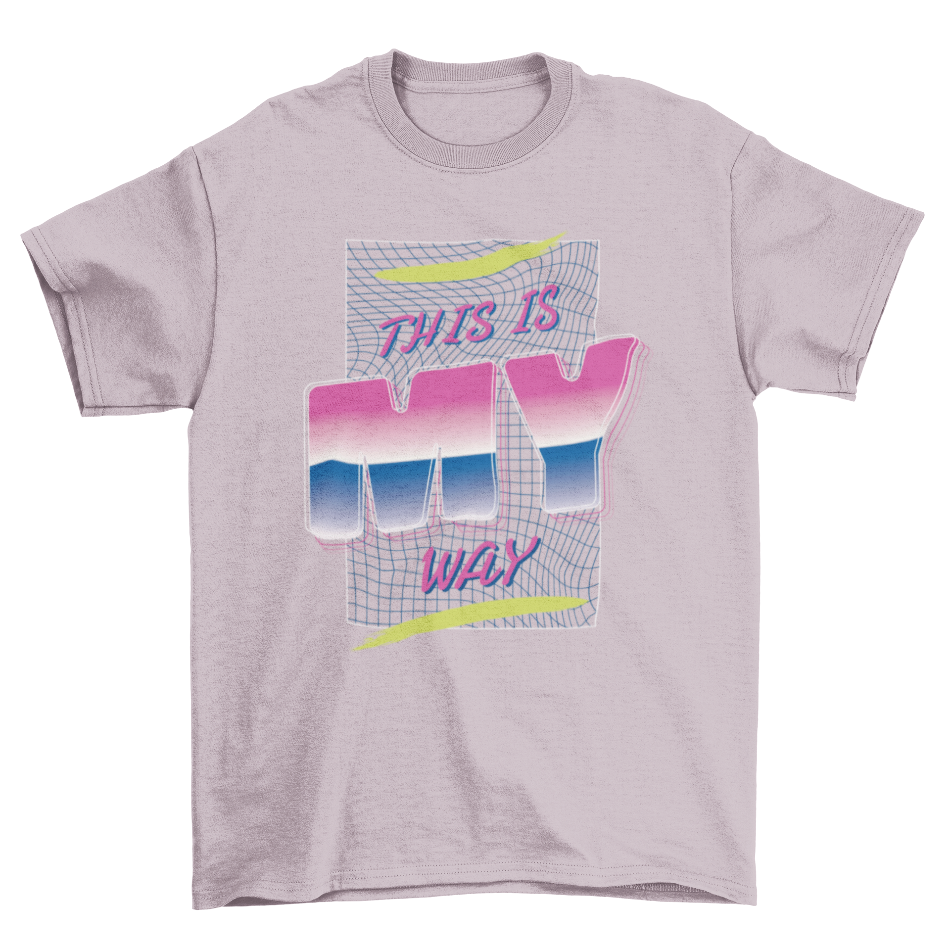 Retrowave style T-shirt featuring the quote 'This is my way' in vibrant colors and retro design.