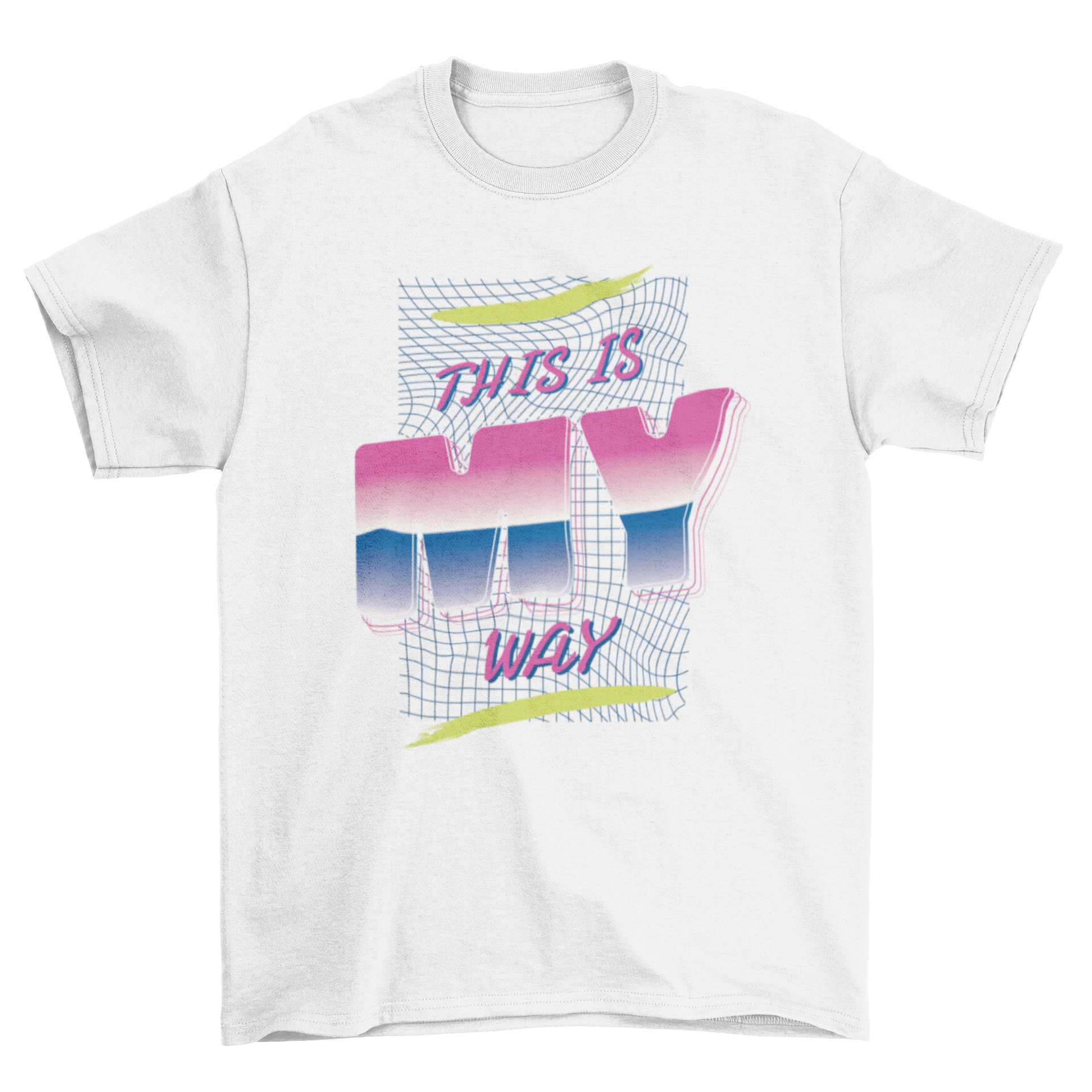 Retrowave style T-shirt featuring the quote 'This is my way' in vibrant colors and retro design.