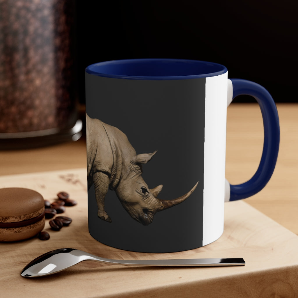 Rhino Accent Coffee Mug with colorful interior and C-handle, showcasing a vibrant two-tone design.