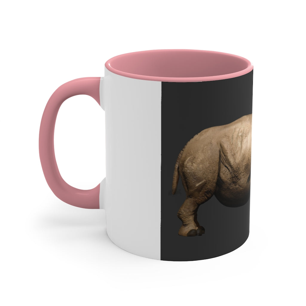 Rhino Accent Coffee Mug with colorful interior and C-handle, showcasing a vibrant two-tone design.