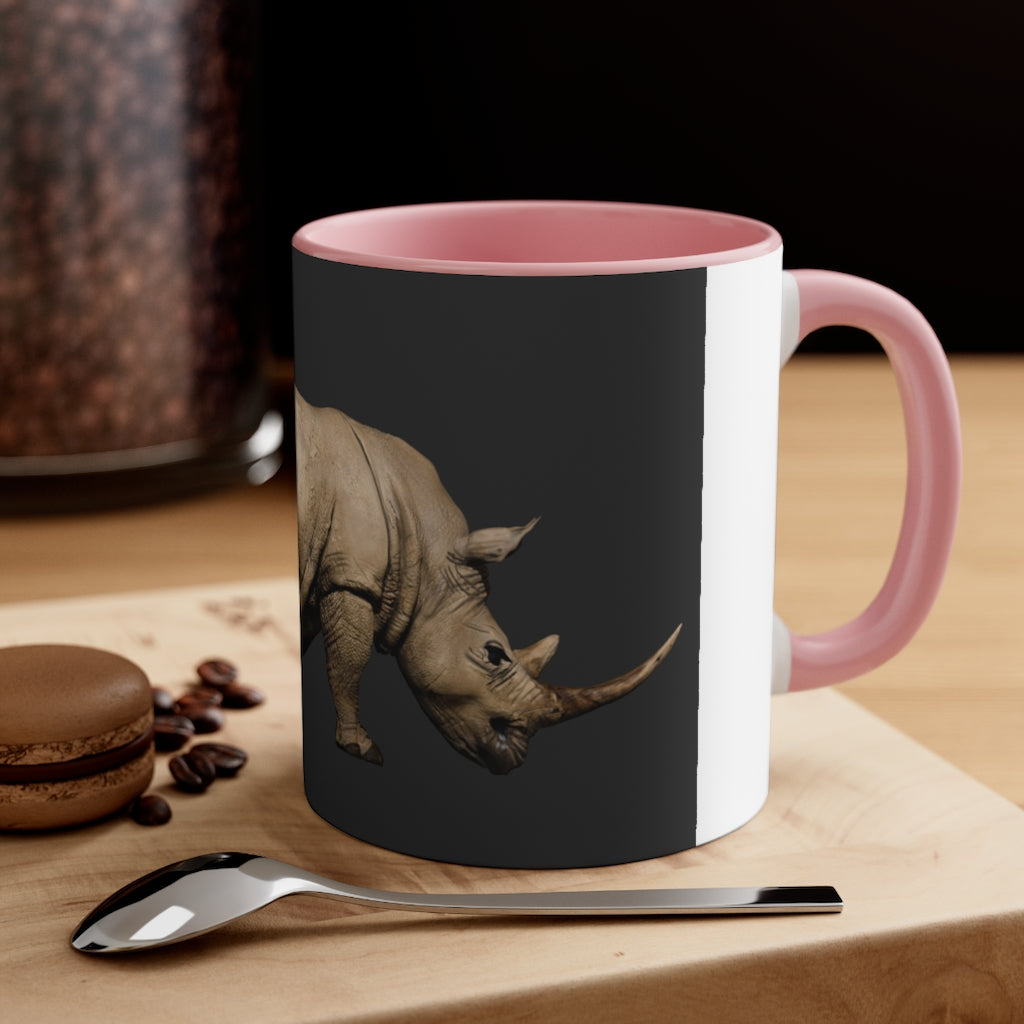 Rhino Accent Coffee Mug with colorful interior and C-handle, showcasing a vibrant two-tone design.