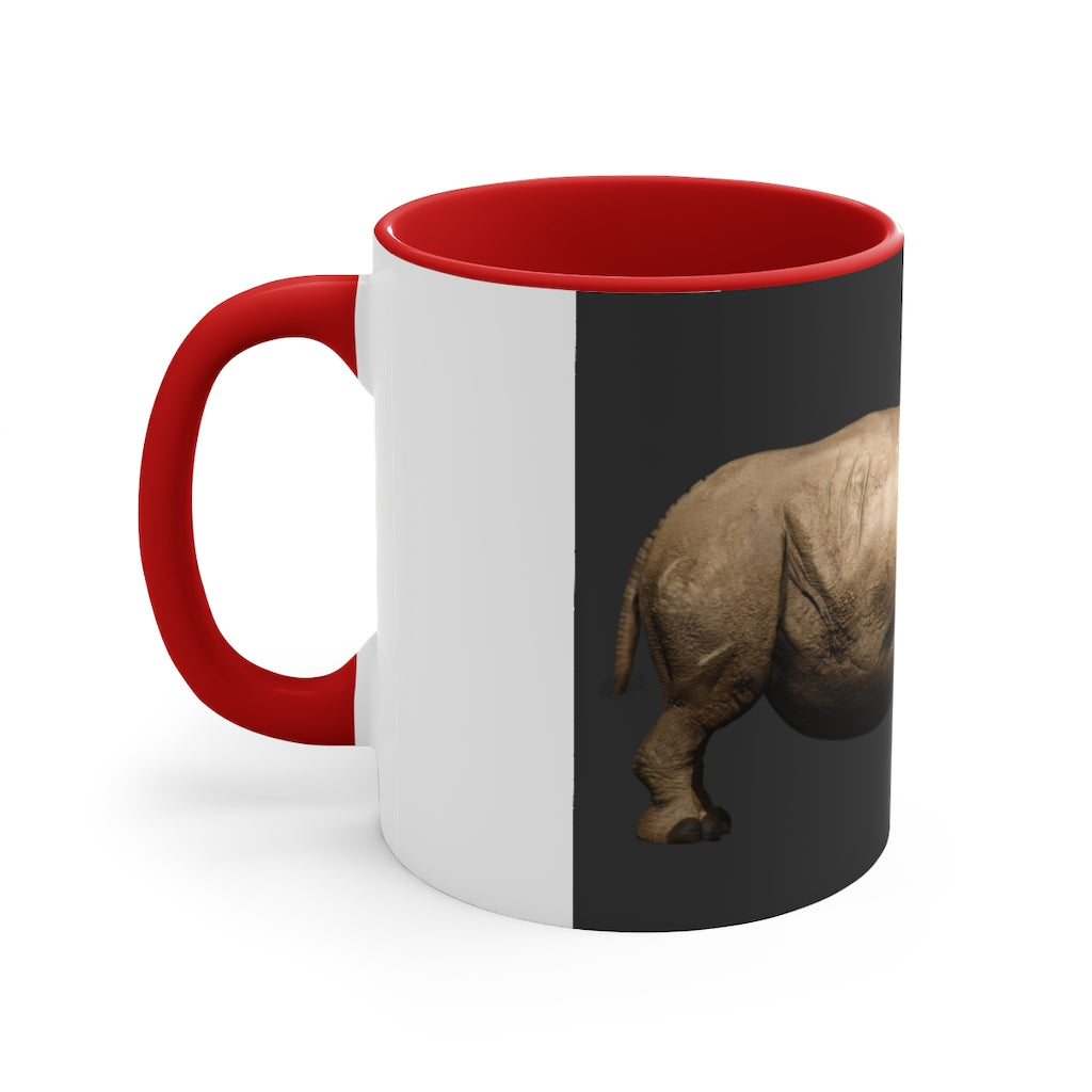 Rhino Accent Coffee Mug with colorful interior and C-handle, showcasing a vibrant two-tone design.