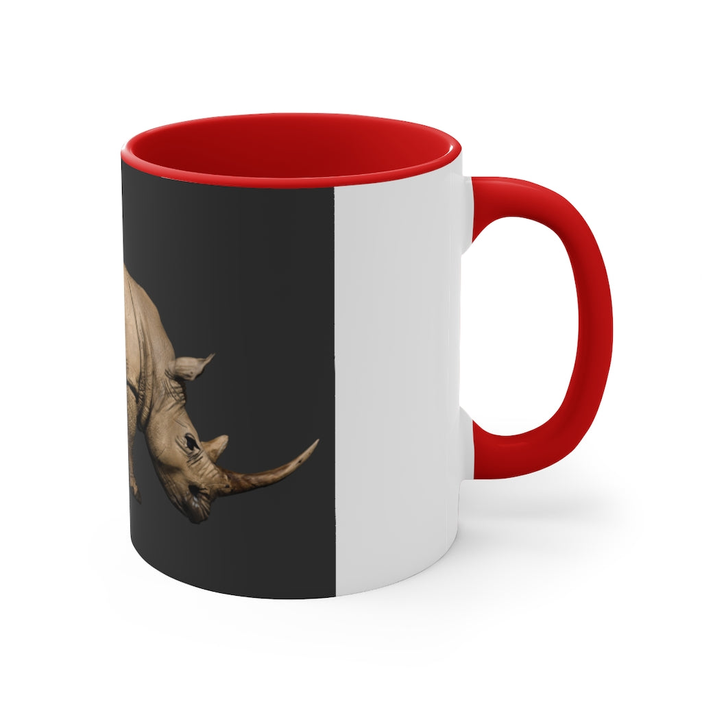 Rhino Accent Coffee Mug with colorful interior and C-handle, showcasing a vibrant two-tone design.