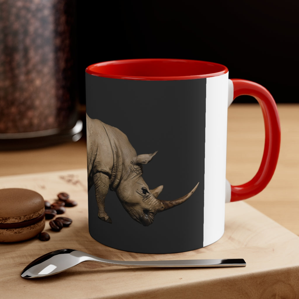 Rhino Accent Coffee Mug with colorful interior and C-handle, showcasing a vibrant two-tone design.