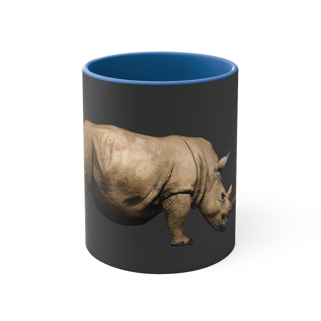 Rhino Accent Coffee Mug with colorful interior and C-handle, showcasing a vibrant two-tone design.