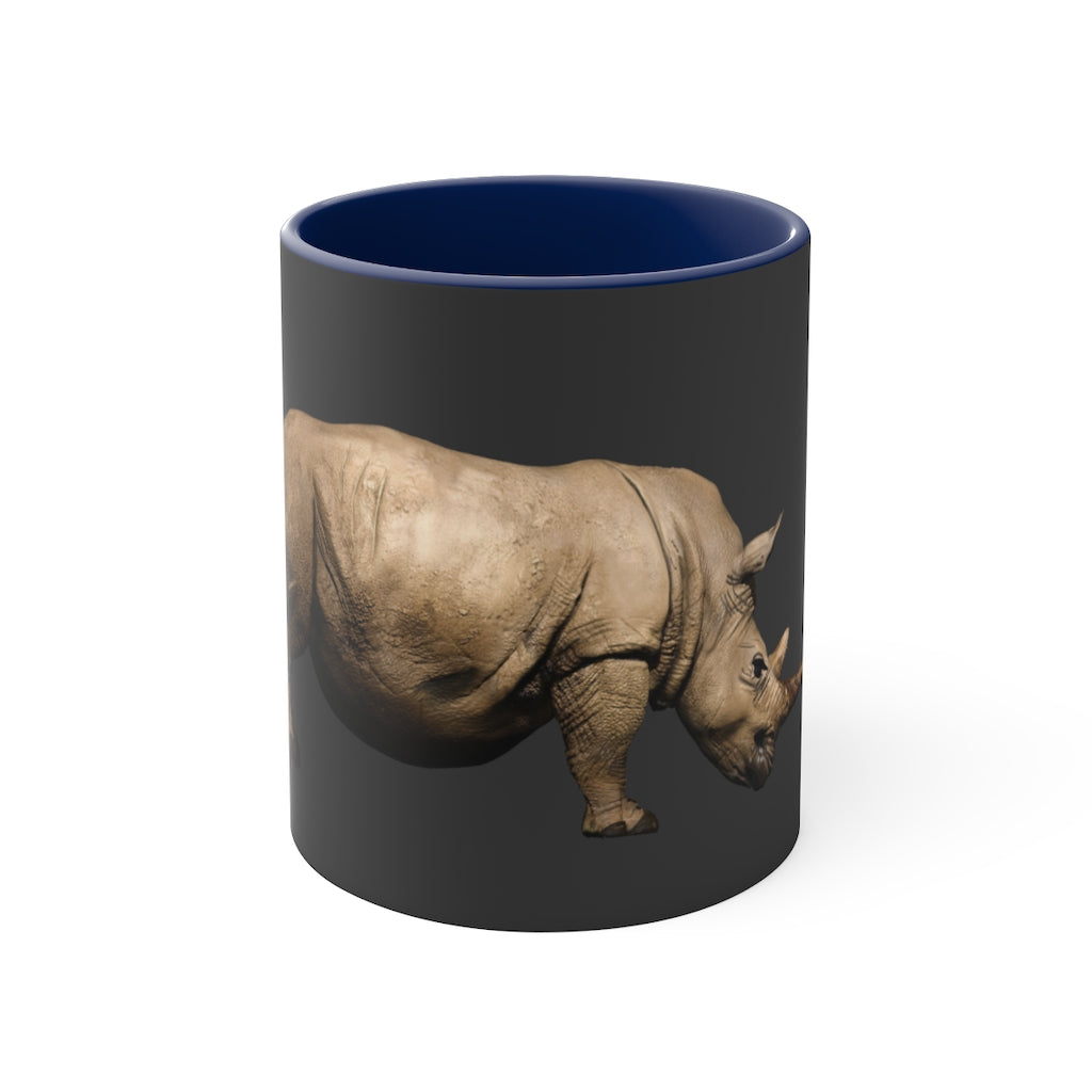 Rhino Accent Coffee Mug with colorful interior and C-handle, showcasing a vibrant two-tone design.