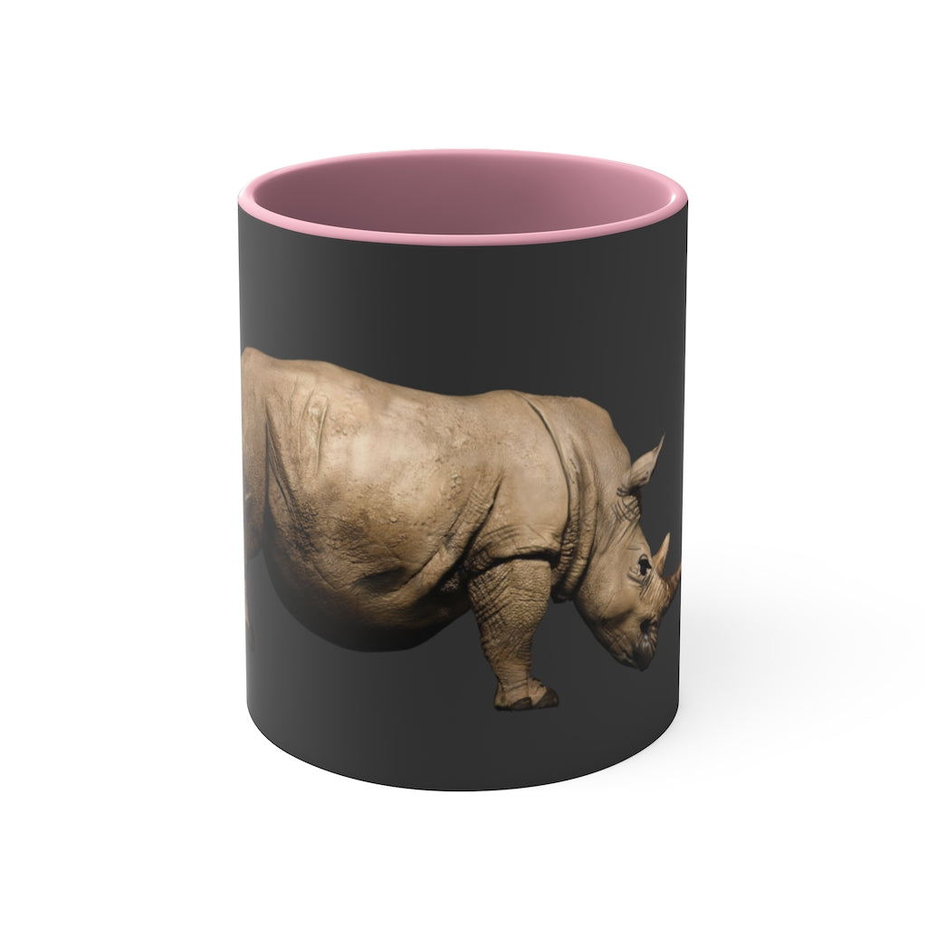 Rhino Accent Coffee Mug with colorful interior and C-handle, showcasing a vibrant two-tone design.