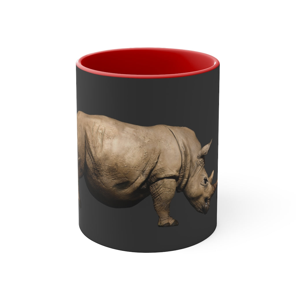 Rhino Accent Coffee Mug with colorful interior and C-handle, showcasing a vibrant two-tone design.