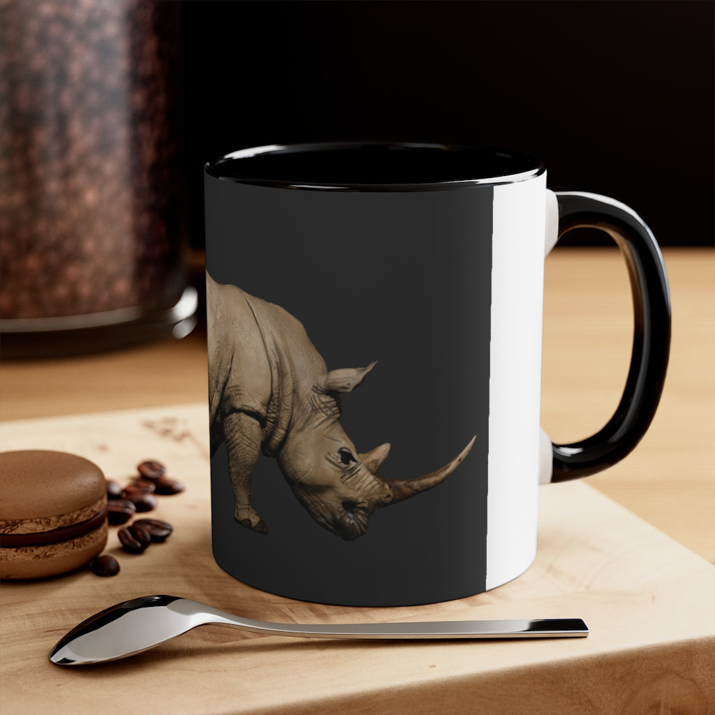 Rhino Accent Coffee Mug with colorful interior and C-handle, showcasing a vibrant two-tone design.