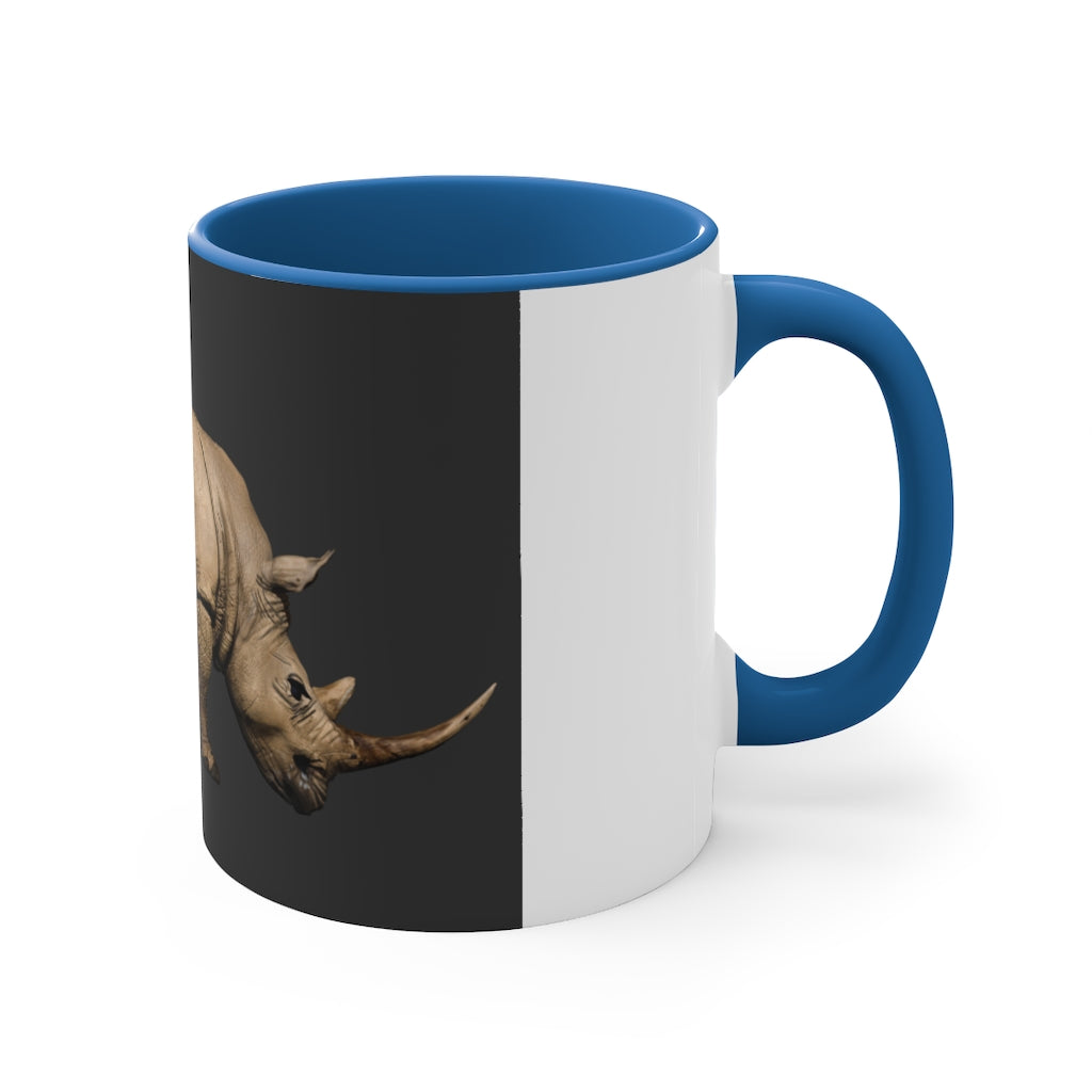 Rhino Accent Coffee Mug with colorful interior and C-handle, showcasing a vibrant two-tone design.