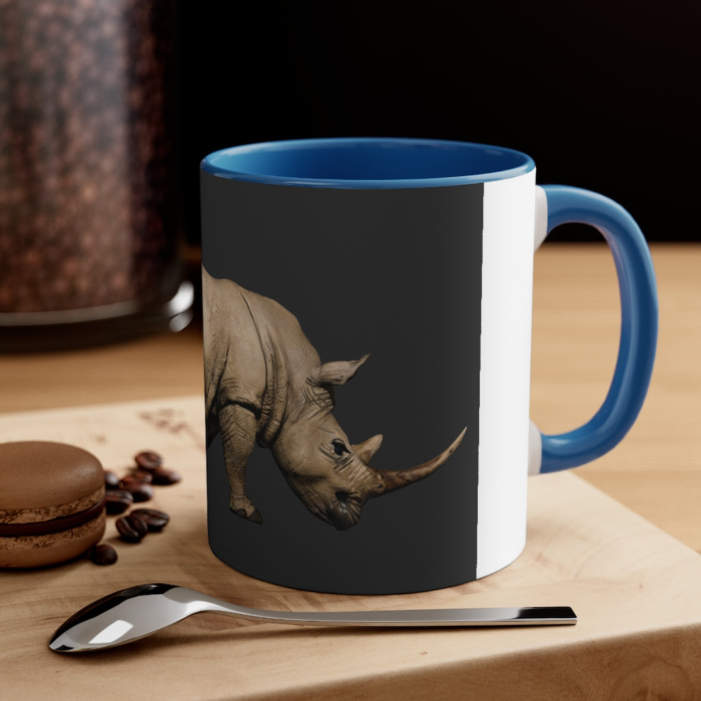 Rhino Accent Coffee Mug with colorful interior and C-handle, showcasing a vibrant two-tone design.