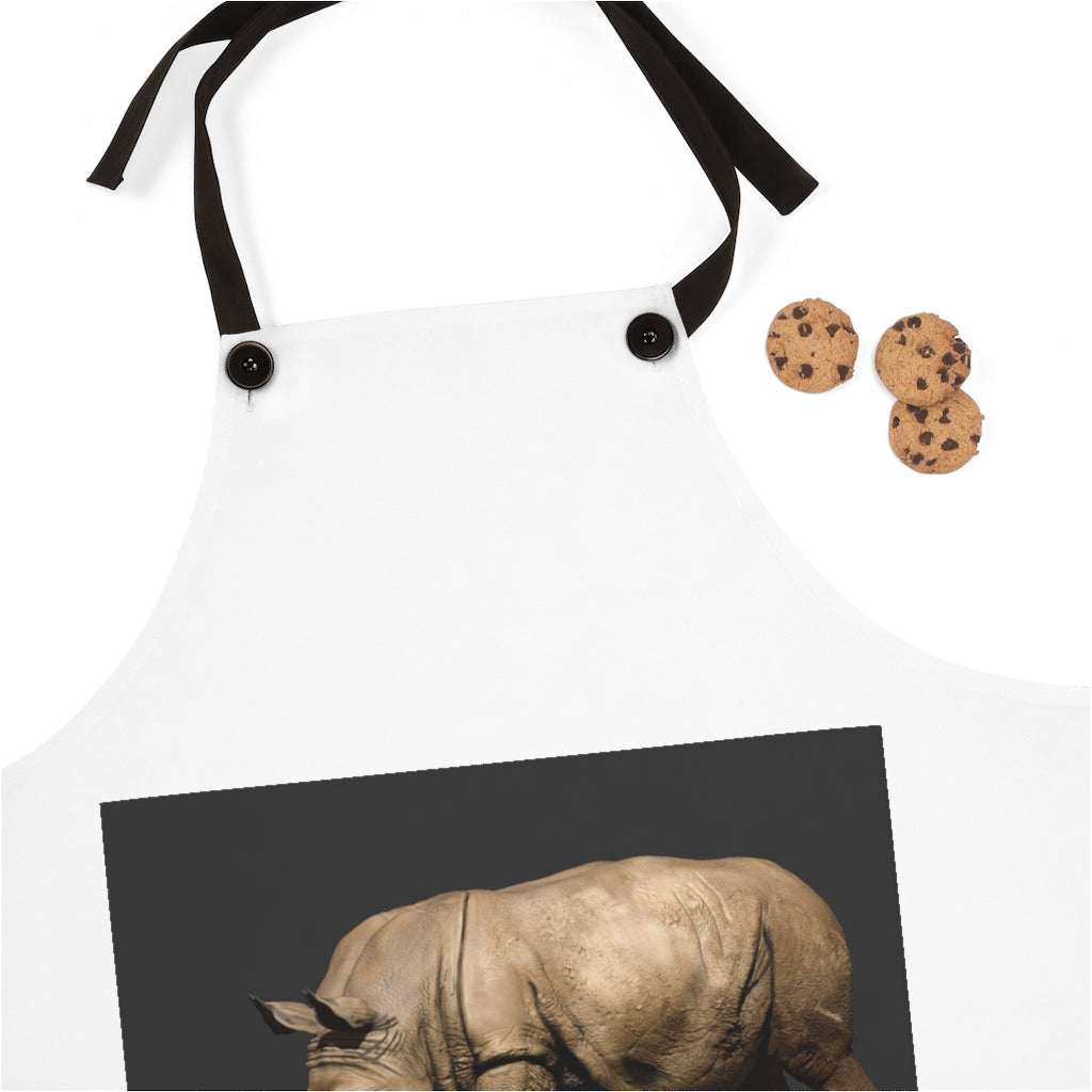 Rhino Apron featuring a stylish design, lightweight polyester material, and black detachable twill straps, perfect for cooking.