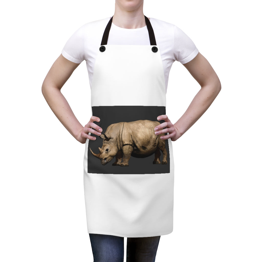 Rhino Apron featuring a stylish design, lightweight polyester material, and black detachable twill straps, perfect for cooking.