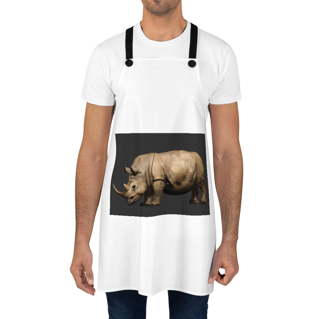 Rhino Apron featuring a stylish design, lightweight polyester material, and black detachable twill straps, perfect for cooking.